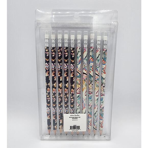 NEW Vera Bradley VB Assorted Wooden Writing Pencil Set of 10 White Black Design - Picture 4 of 5